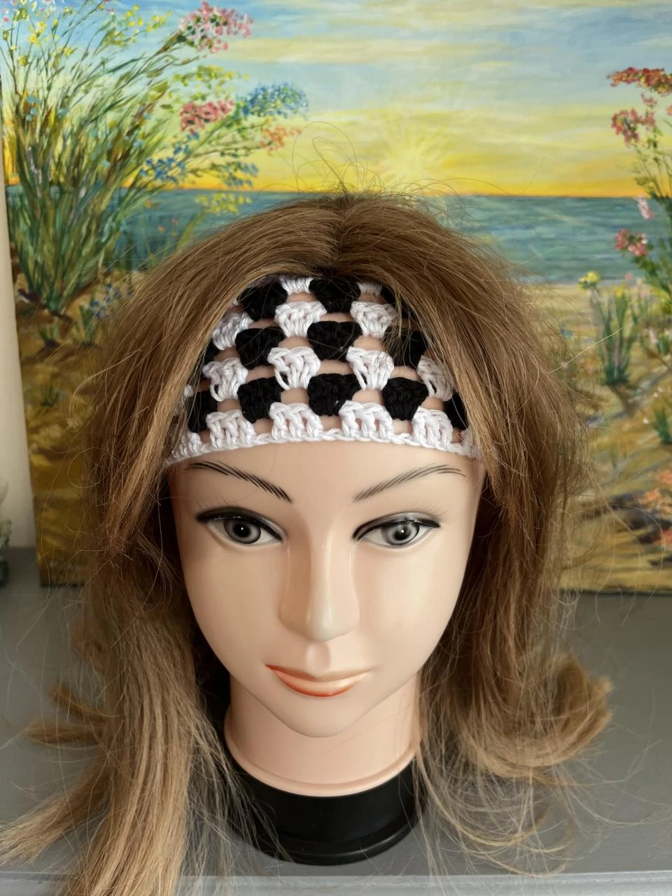 Bandeau Serre tête Headband Stirnband Hoofdband Venda Coton Noir Blanc Taille un